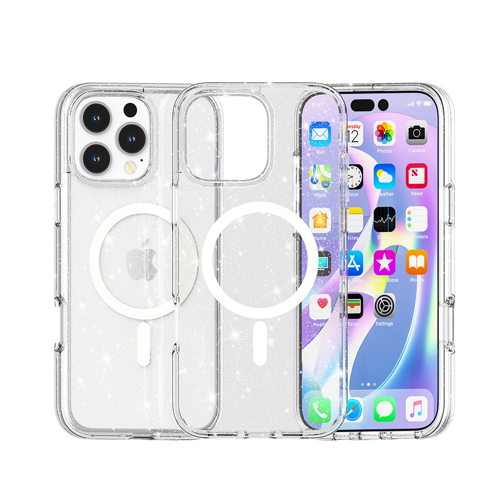 Premium Strong Magnetic Luxury Terminator Glitter Shockproof Clear TPU PC Phone Cases for iPhone 17 Air 16 16E 15 14 13 12 Pro Max