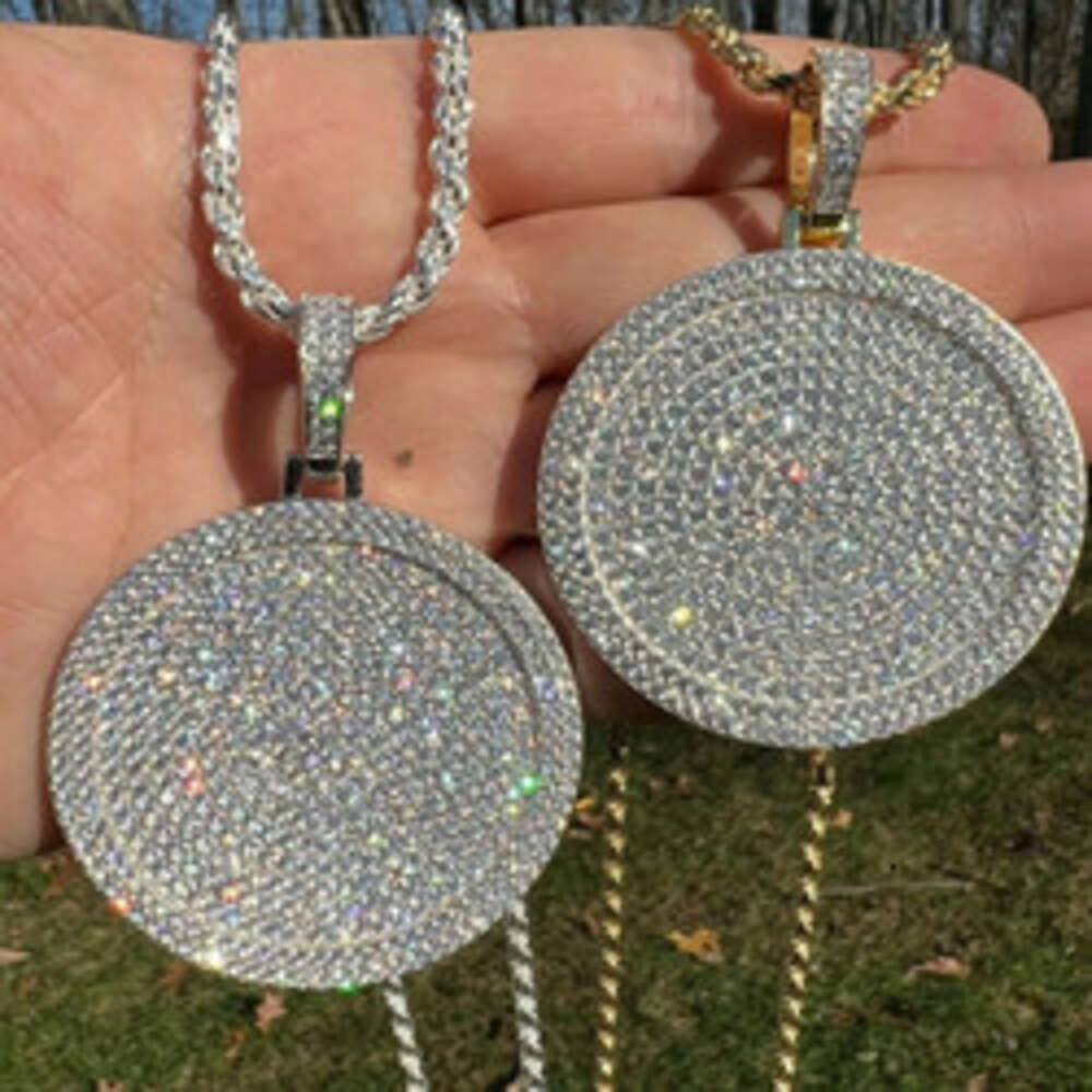 Customization 925 Sterling Silver Round Shape Necklace Pendant Large Moissanite Hip Hop
