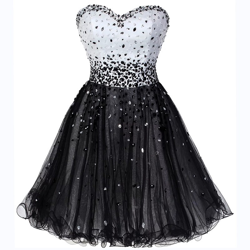 Bright Champagne Black Sweetheart Short Homecoming Tail Dress Events Party Gown Prom Dress Special Ocn Dresses Plus Size Sleeveless 0220