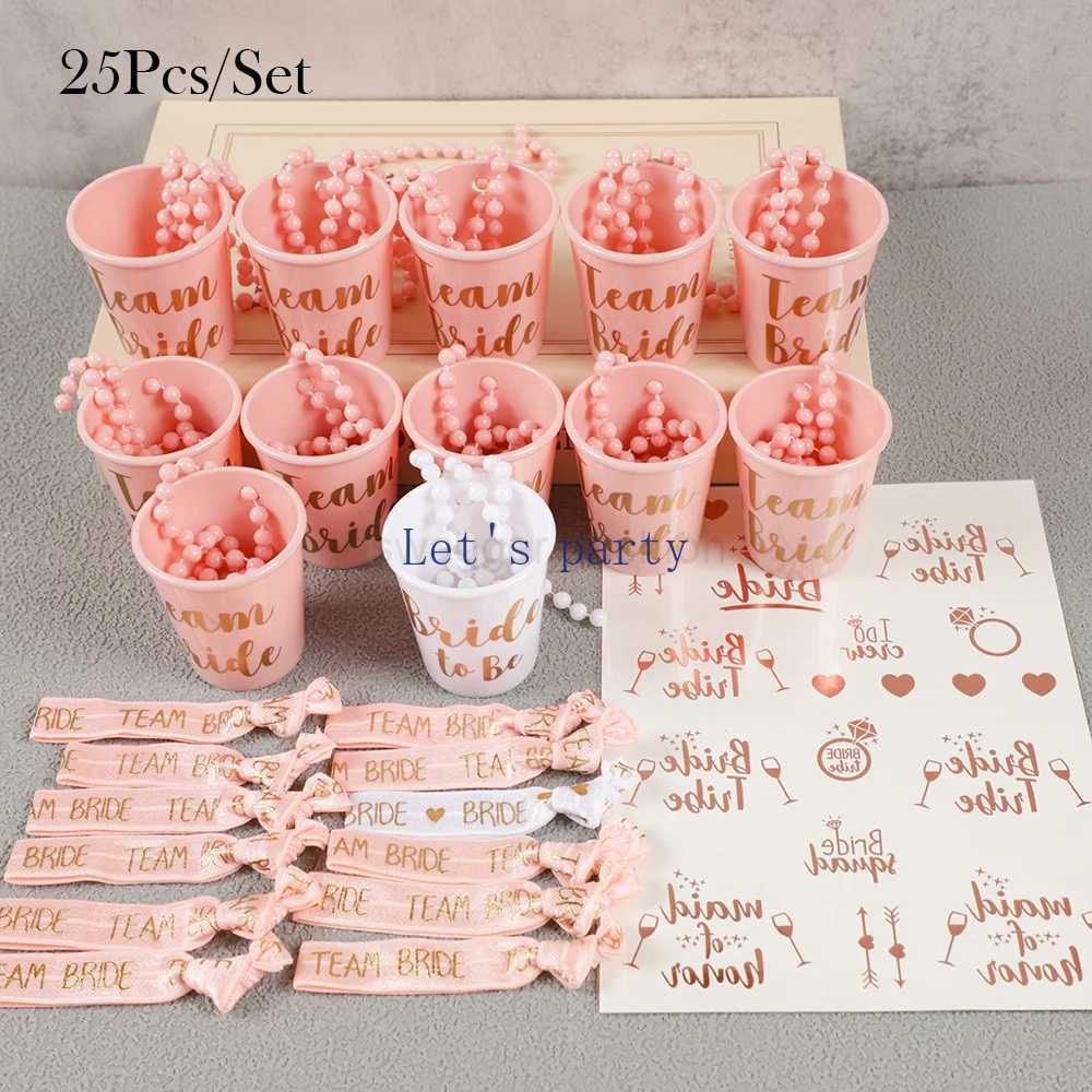 25Pcs/Set Team Bride Drinking Cups Wristbands Tattoo Bachelorette Bridal Shower Party Gift Bride To Be Wedding Hen Party DecorB270708
