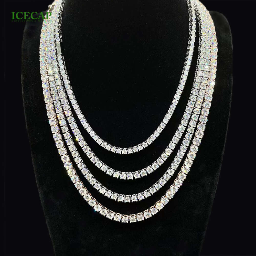 Fine Jewelry 925 Sterling Silver Vvs Moissanite Iced Out Hip Hop Tennis Chain Diamond Necklace for Men Women