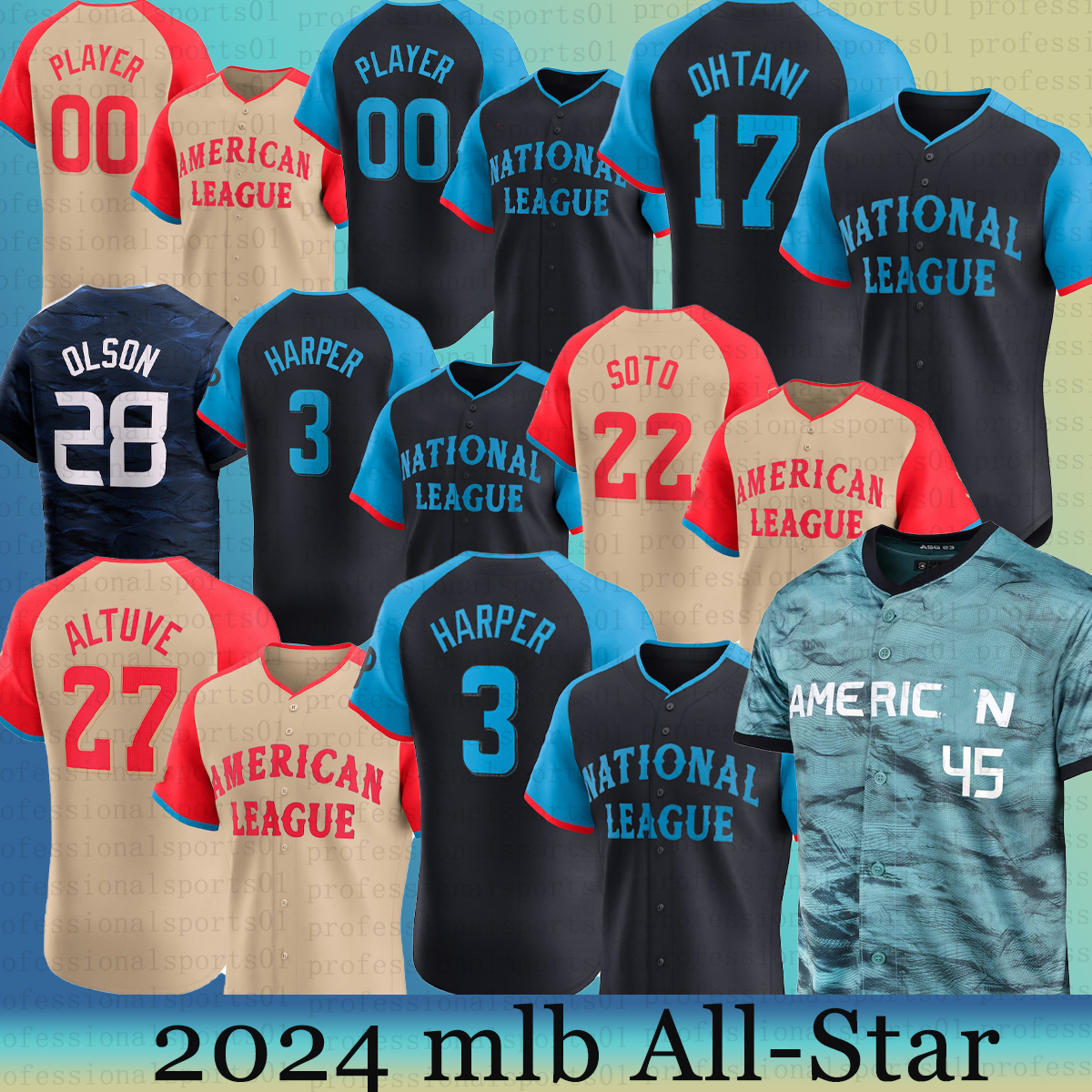 Mike Trout Aaron Judge 2024 All-Star Game BaseballJerseys Jose Altuve Adley Rutschman Shohei Ohtani Juan Soto Tatis Jr. Christian Yelich Gunnar Henderson Steven Kwa