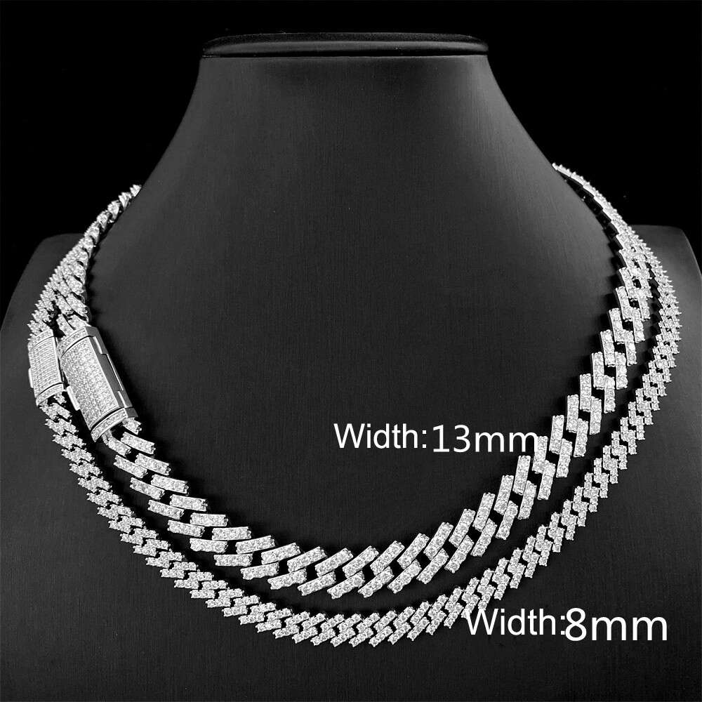 R.gem. 8mm/13mm Width Cuban Chain S925 Silver Choker Moissanite Tennis Necklace for Men