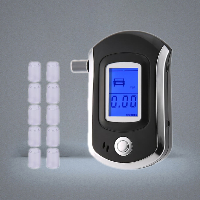 Professional Digital Breath Alcohol Tester Breathalyzer Dispaly with 11 Mouthpieces AT6000 LCD Display DFDF