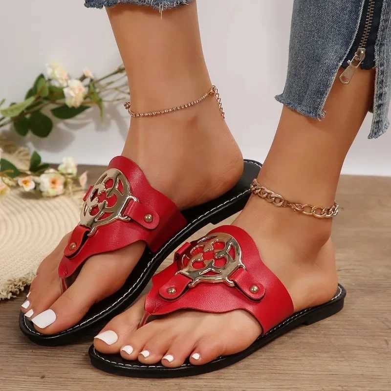 New Metal Designer Womens Sandals 2024 Summer Classic Solid Color Outdoor Banquet Flip H240709