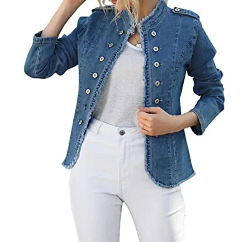 Denim Coat Women Cotton Spring Autumn Ropa Cardigan Jeans Punk Bomber Jacket Windbreaker Y2k Single Breasted Jackets Korean 240704
