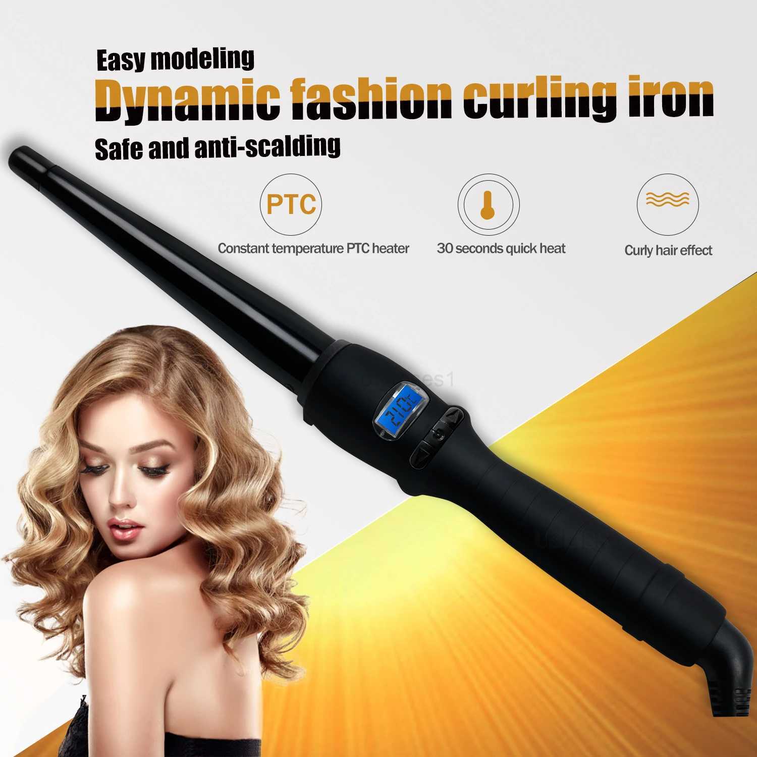 Professional Curling Iron Wand Ceramic 1/2-1 Inch Tapered Hair Curling Iron LCD Display 2 Heat Setting Dual Voltage Hair stylerM240709