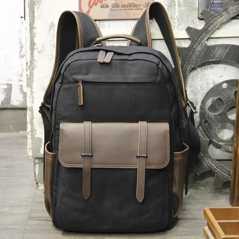 Fashionable canvas mens backpack with large capacity suitable for school and travel 240704bj