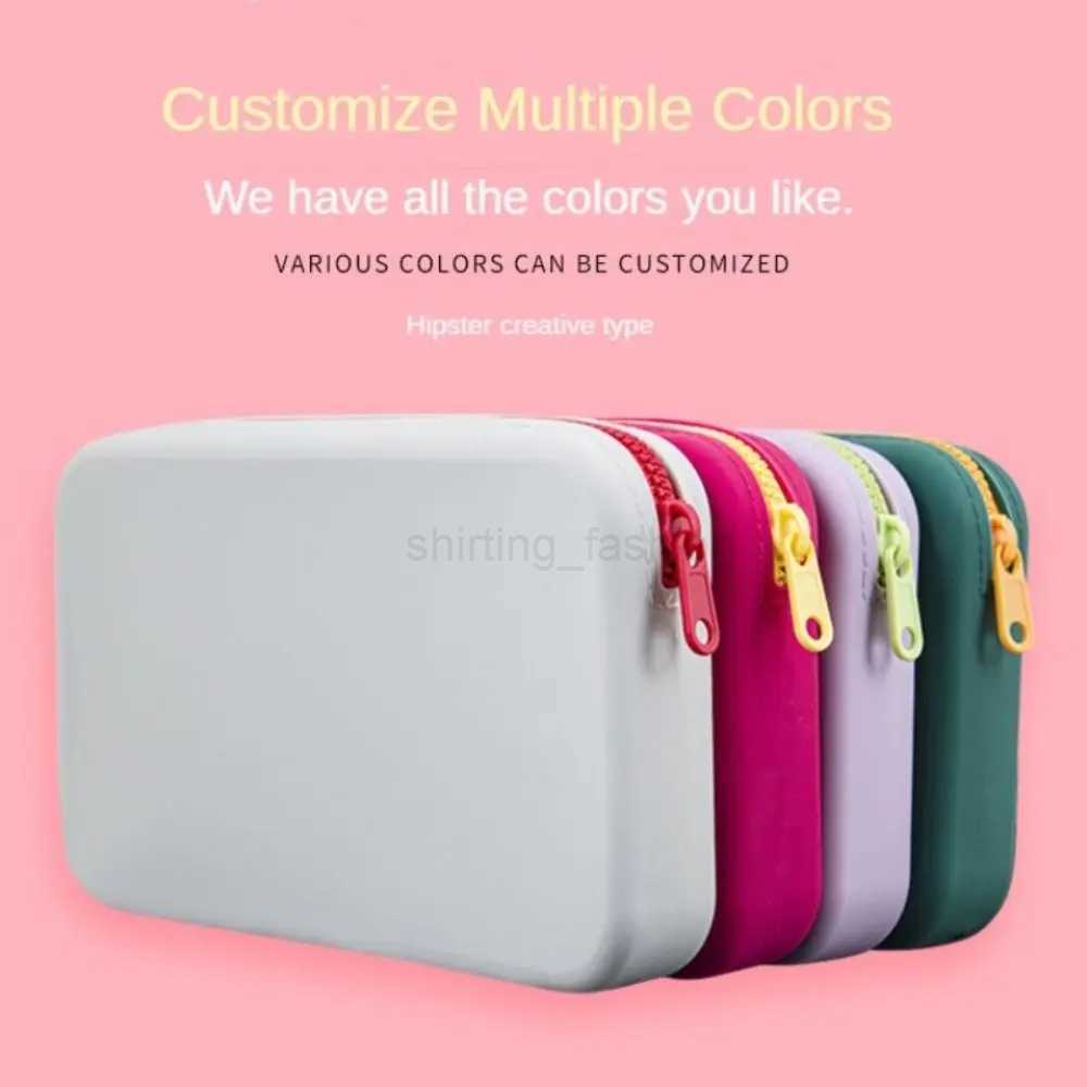 Waterproof Large Capacity Cosmetic Storage Bag with Zipper Square Silicone Makeup Pouch Makeup Brush Holder Travel Storage PouchCL240708