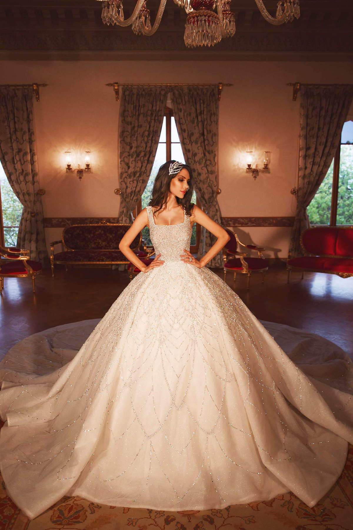 Wedding Ball Gown Dress Bg Sequins Square Collar Strap Bride Gowns Beaded Sleeveless Bridal Dresses Vestido De Novia S Es