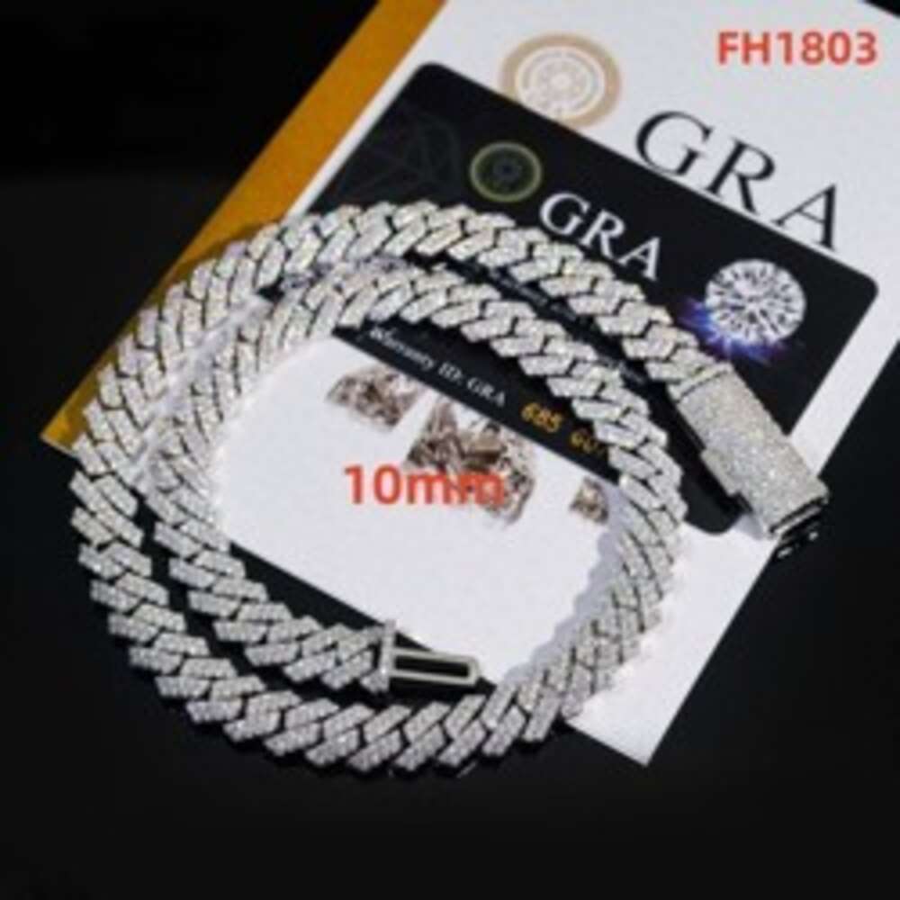 Iced Out Vvs Moissanite 2 Rows Miami Gold Cuban Chain Necklace 925 Sterling Silver Diamond Moissanite Cuban Link Chain
