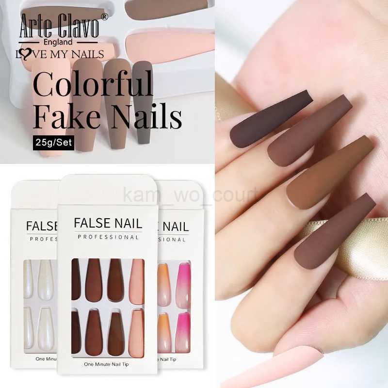 Arte Clavo Fake Nails DIY Beauty Nail Art Ballerina Stiletto Tips Clear Wearable Fake Nails Artificial Designs Matte Full CoverM240709