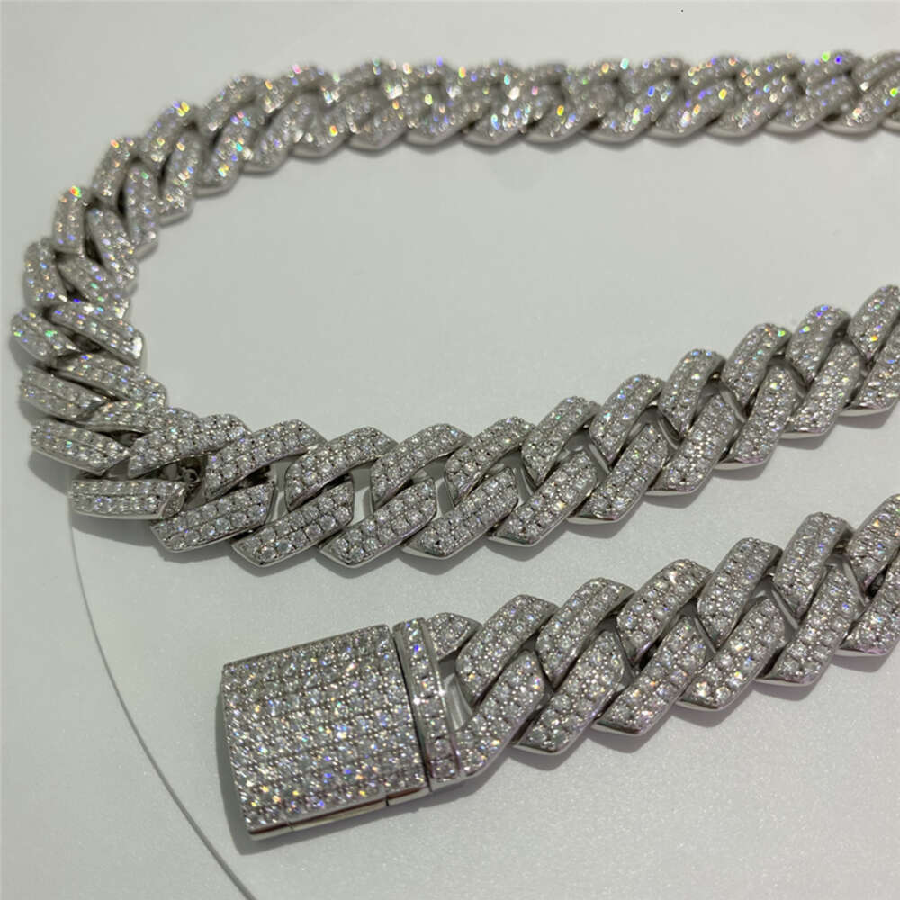 in Stock 14mm Wide Moissanite Diamond Cuban Link 925 Silver Fully Iced Out Vvs Hip Hop Jewelry Chain Bracelet
