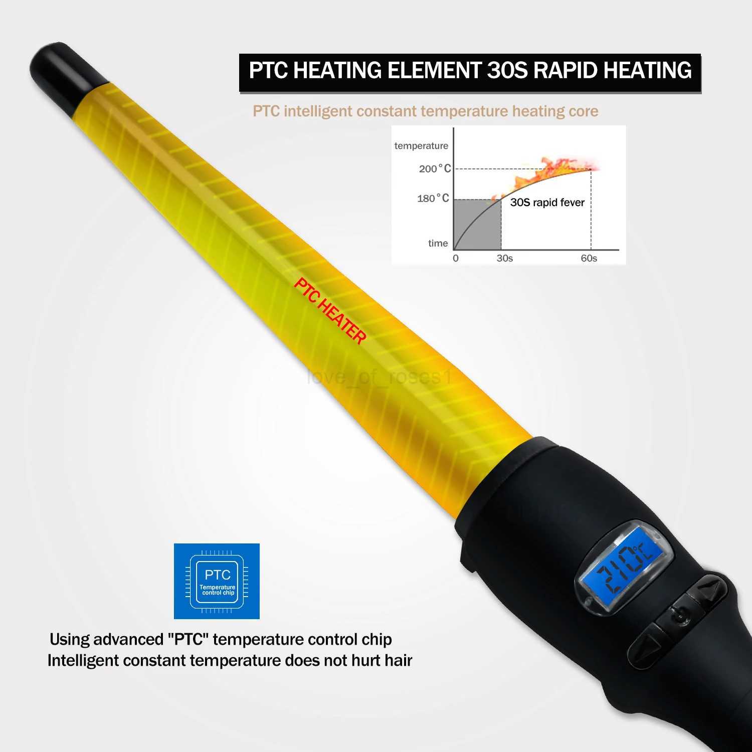 Professional Curling Iron Wand Ceramic 1/2-1 Inch Tapered Hair Curling Iron LCD Display 2 Heat Setting Dual Voltage Hair stylerM240709