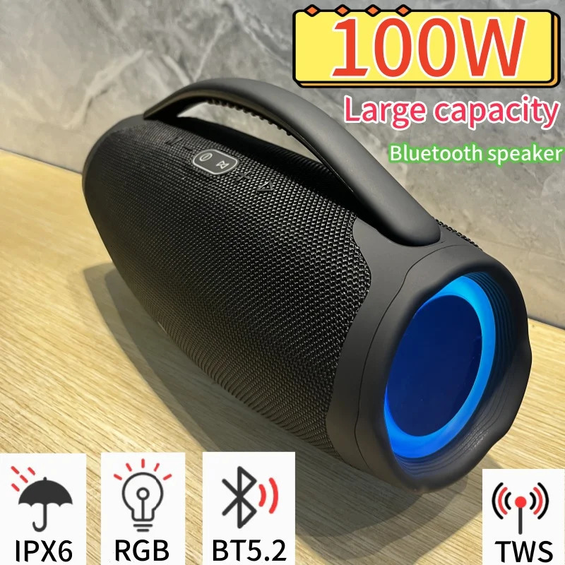100W High-power Bluetooth Speakers Portable Outdoor Subwoofer 3D Stereo Surround Sound Column Music Center with RGBTWS Boombox 240708
