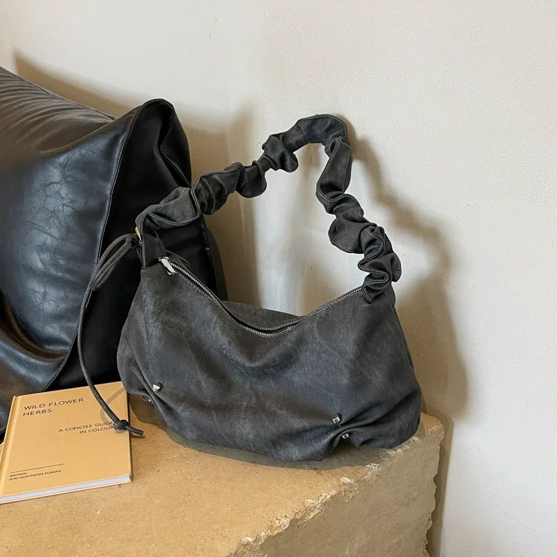 PU Ruched Square Bags Solid Zipper Soft Womens Bags on Sale 2024 New Fashion Commuting Versatile Minority Shoulder Bags Bolsa 240709