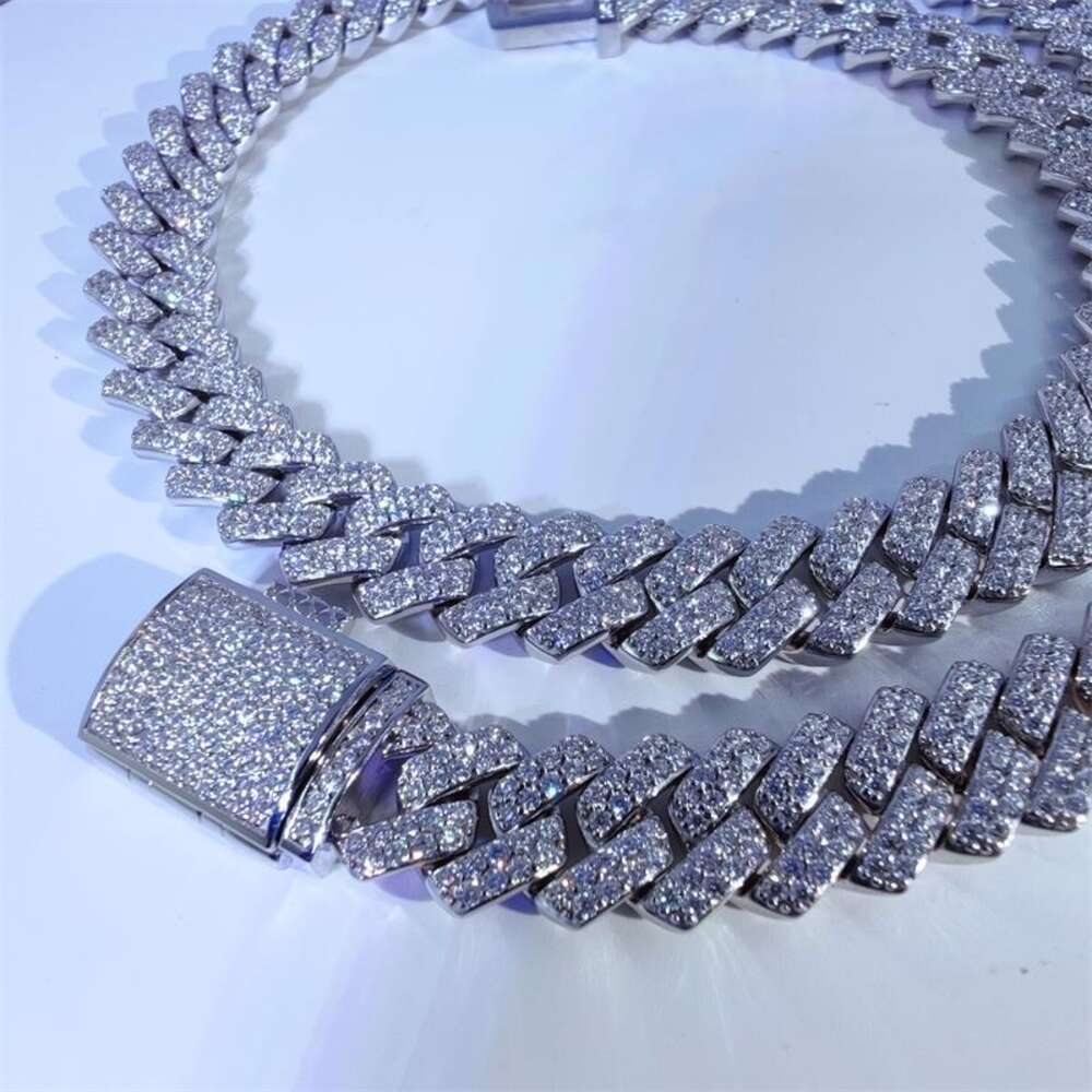 Fully Vvs Moissanite Luxury Cuban Link Chain Fine Hip Hop Jewelry Baguette Diamond Men Necklace 925 Sterling Silver Bracelet