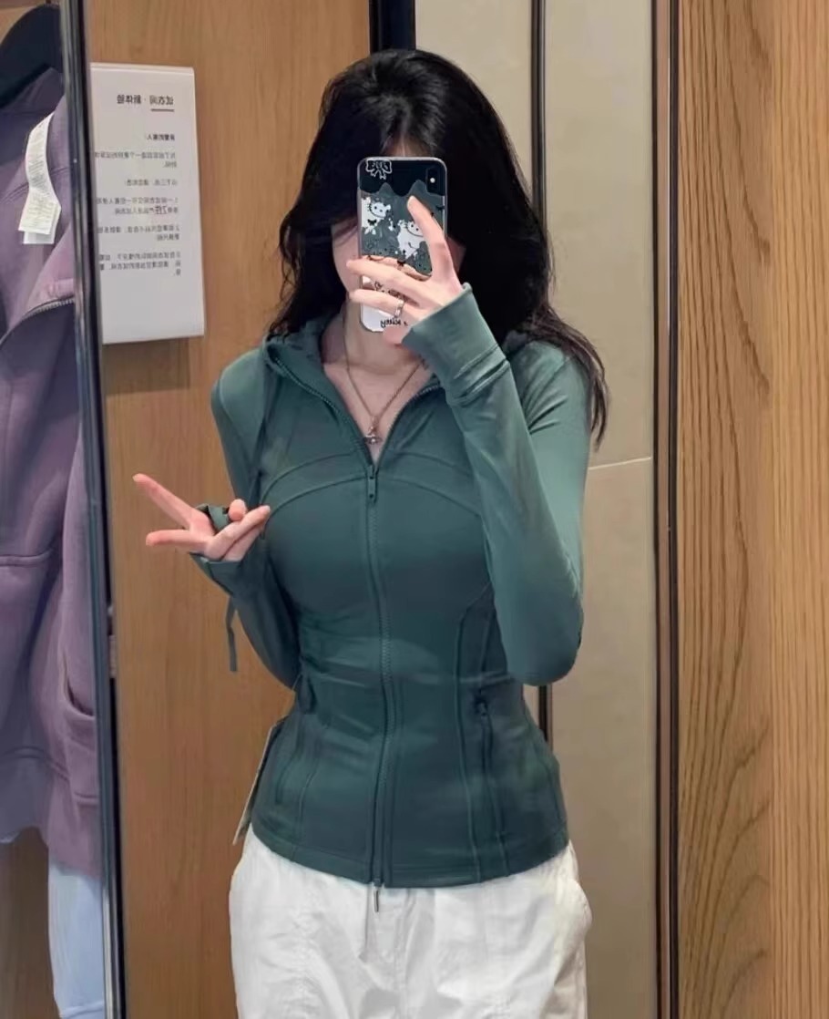 LM-079 Womens Yoga hooded Jacket Outfit Ninth lingerie Doule Line Sports Shaping Waist Fitness Jackets Jogging Sportswear Lady Girl
