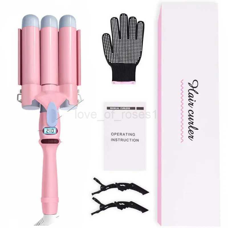 3 Barrel Hair Curlers 32mm Beach Waves LCD Curling Iron Curling Wand for Long Hair with Temperature LED Indicator Styling ToolsZ240709