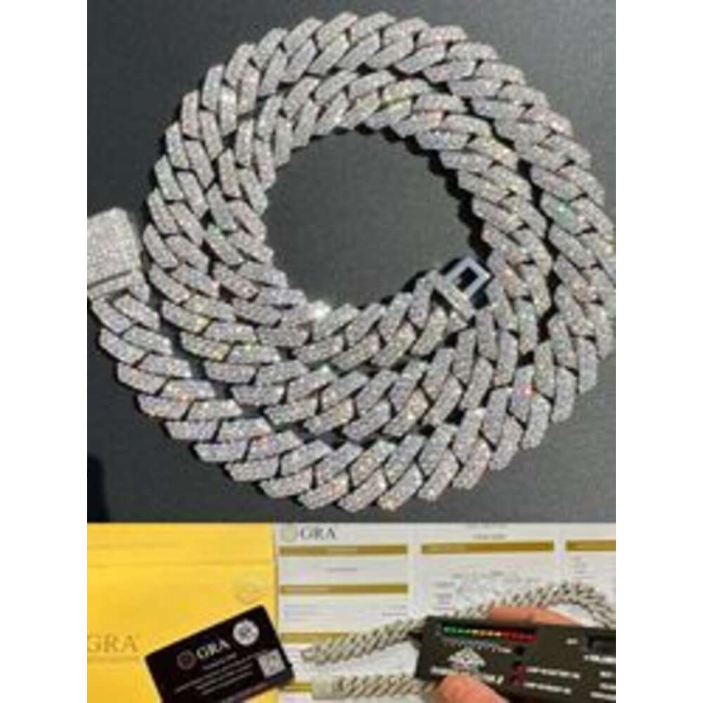 Custom Hip Hop Ice Out Mossanite Necklace 925 Sterling Silver Vvs Moissanite Cuban Link Chain