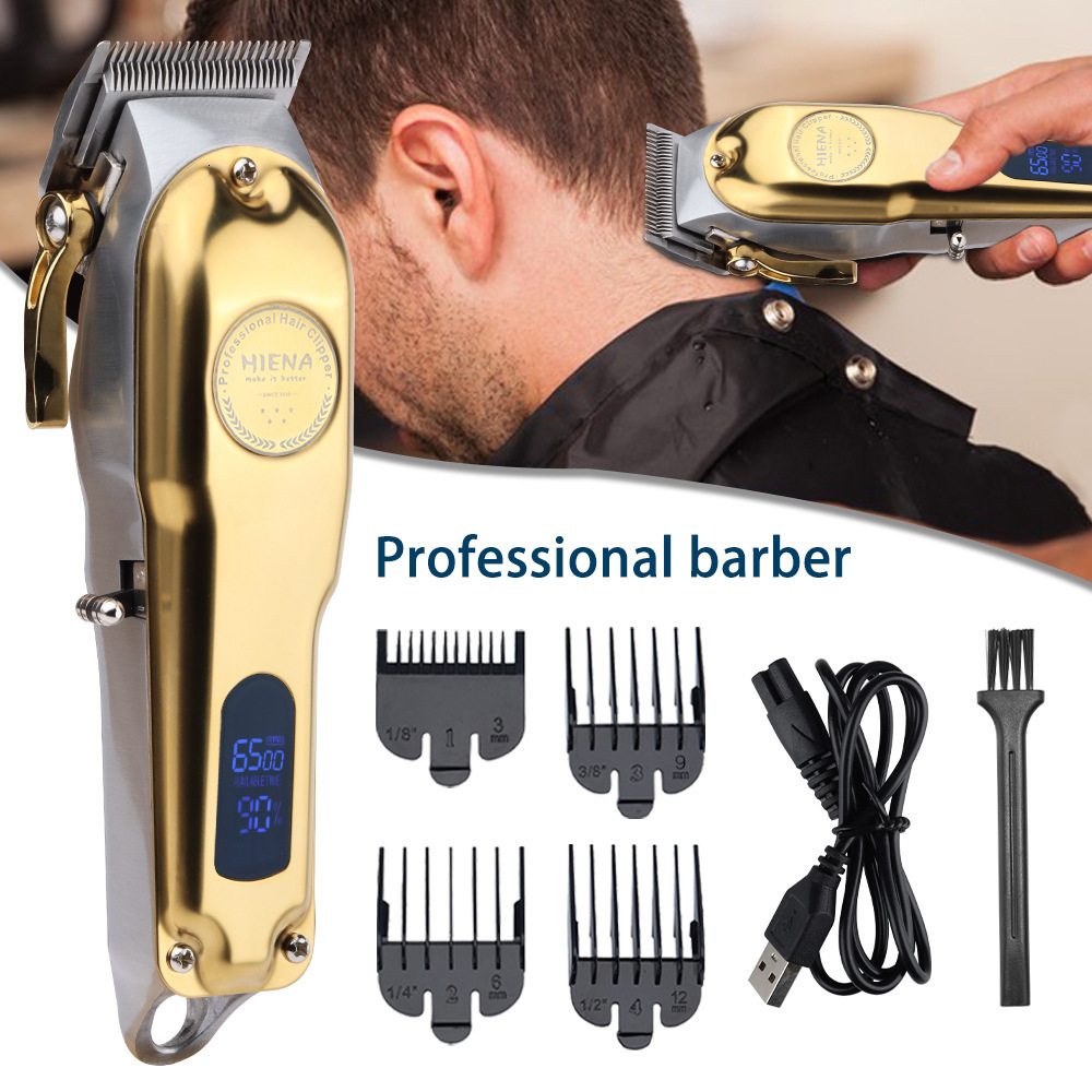 Full metal body professional hair clipper LCD digital display hair clipper rechargeable hair clipper shaver 230906