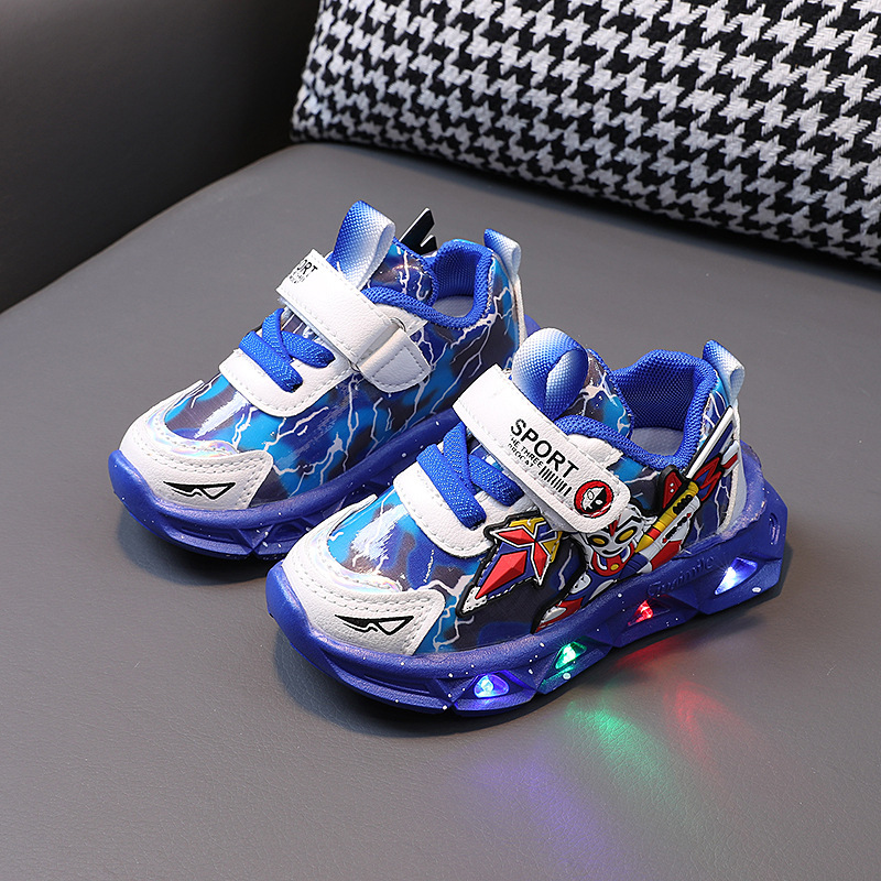 Children's boys' sports girls' leather illuminated shoes, spring 2024 soft soled toddler walking shoe trend F709-35