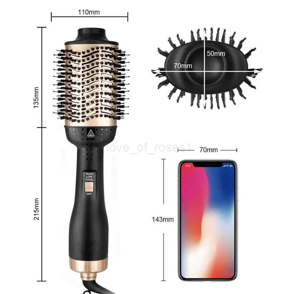 One Step Hair Dryer Volumizer Straightening Curling Magic Brush Gold Hot Air Dryer Brush Rotary Blower Tangle Detangling CombM240709