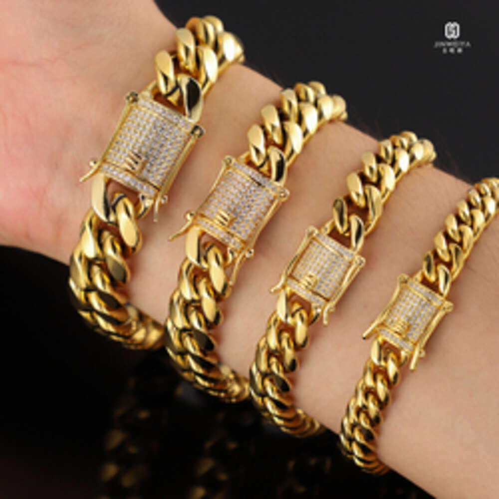 Jwy Wholesale Hip Hop Bracelet 18k Solid Gold Plated Miami Men Chain Cuban Link