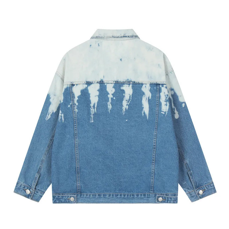 Mens Spring Autumn Oversize Hip Hop Denim Jacket Hi Street Tie Dye Jeans Coat Loose Fit Y2K Outerwear For Male 240704