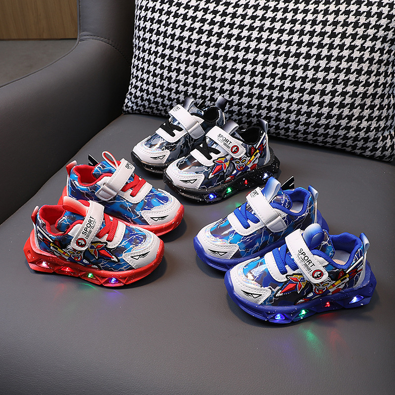 Children's boys' sports girls' leather illuminated shoes, spring 2024 soft soled toddler walking shoe trend F709-35