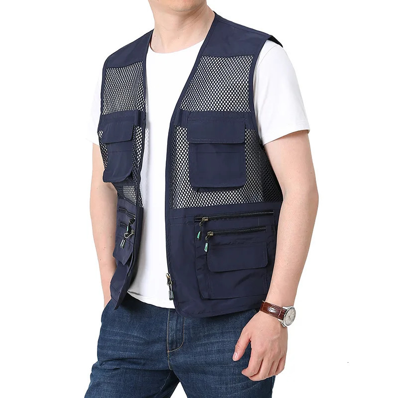 Mesh Vest Mens Summer Thin Multi Pocket Vest with Breathable and Loose Fitting Mens Vest Pography and Fishing Y2K 240704