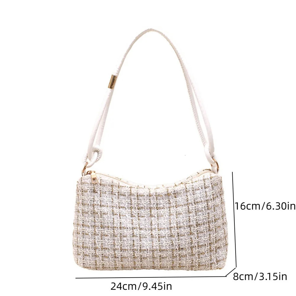 Dacron Woolen Plaid Underarm Bag Hobos Soft New Luxury Designer Handbags Korean Style Appliques Purse Crossbody Bag Women 240709