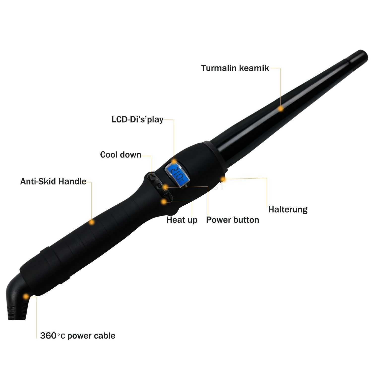 Professional Curling Iron Wand Ceramic 1/2-1 Inch Tapered Hair Curling Iron LCD Display 2 Heat Setting Dual Voltage Hair stylerM240709