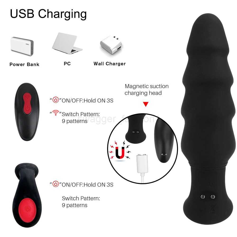VATINE 9 Speed Anal Vibrator Anal Beads Wireless Remote Vibrating Butt Plug Sexe Toys for Adult Male Prostate Massager Erotic ToyB240708