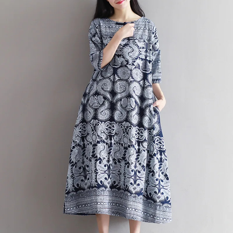 #3254 Summer Vintage Linen A-line Dresses Ladies Short Sleeves Round Neck Chinese Style Cotton Linen Midi Dresses Women M-XXL 240703