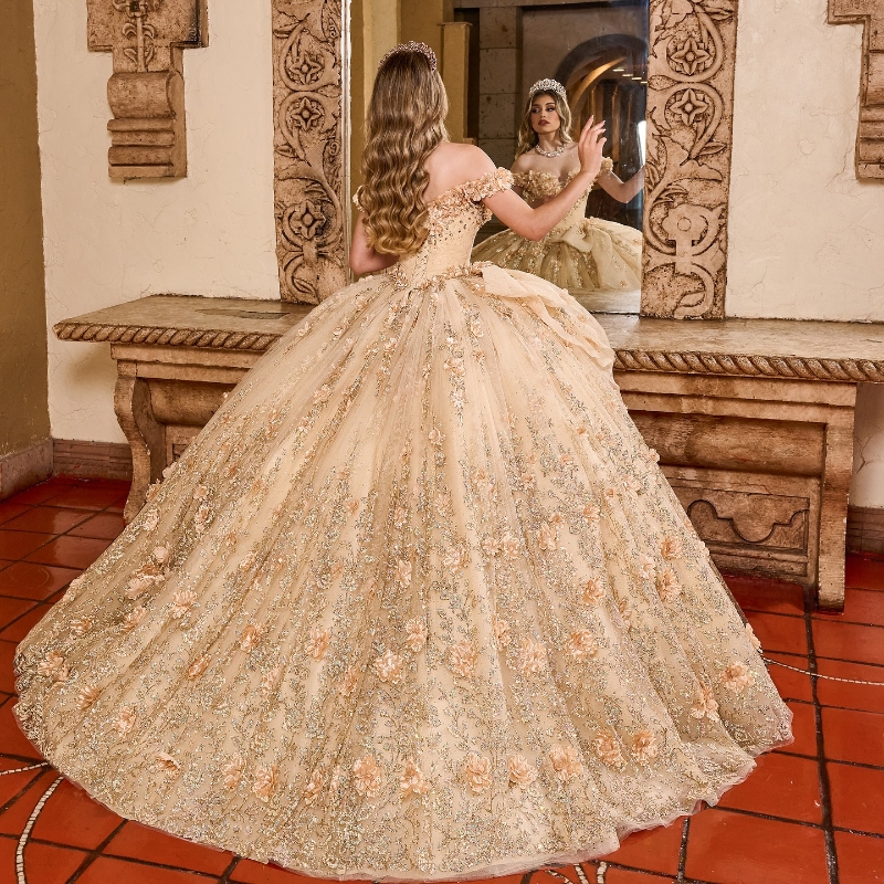 2024 Champagne Shiny Quinceanera Dresses Ball Gown Lace wer Beading Tulle Lace-Up Backless Party Princess Sweet 16 Dress