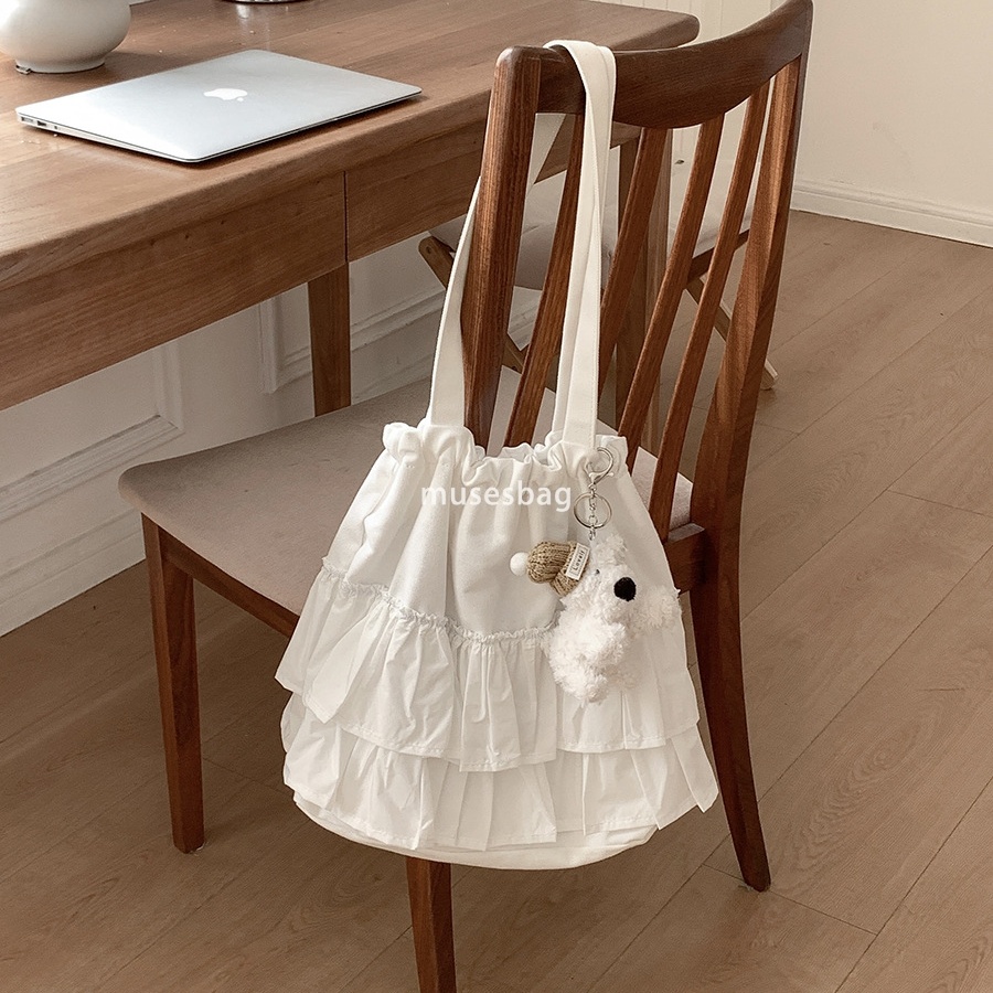 New pleated and ruffled commuting style tote bag with high-end feel large capacity female drawstring niche design single shoulder bag for women