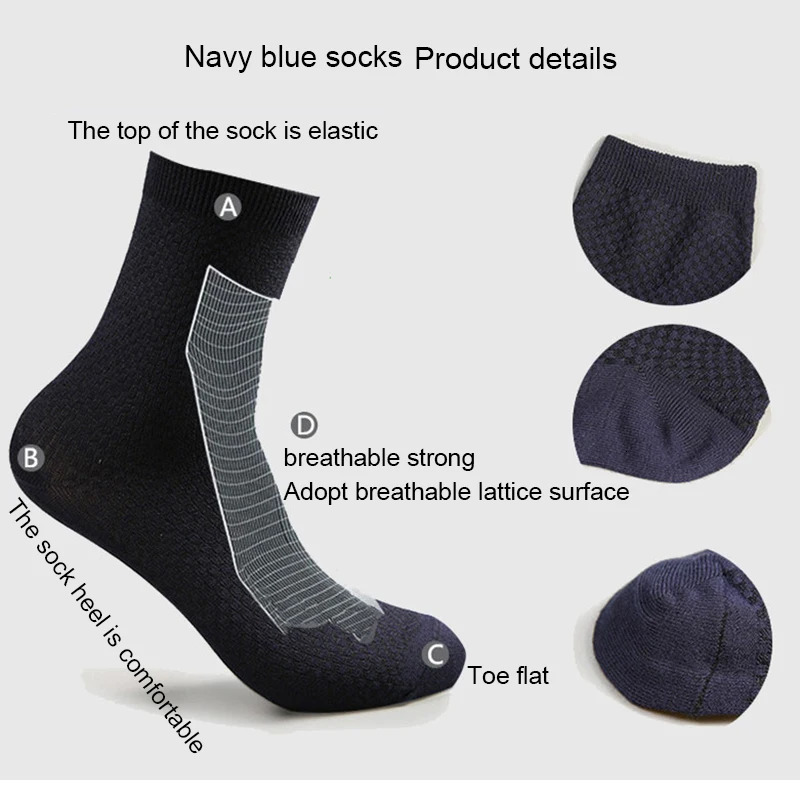 10 Pairs/Lot Mens Bamboo Fiber Socks Compression Autumn Long Black Business Casual Man Dress Sock Gift Plus Size 42-45 240703