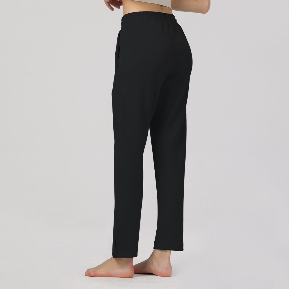 LLL711 Womens Yoga Soft Pants Woven Wide Leg Long Ladies Mid Waist Trousers Loose Yoga Comfort Slacks Ninth