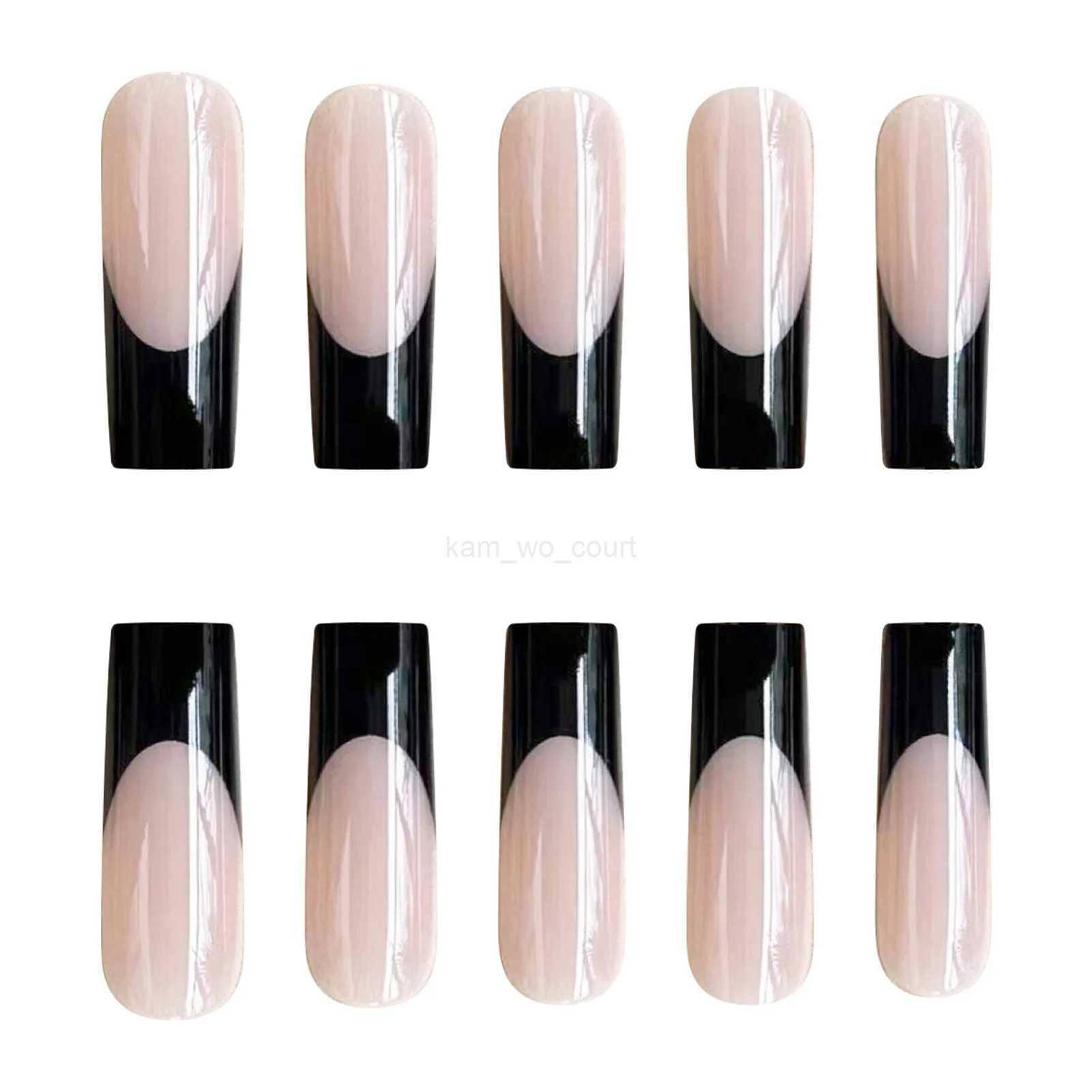 24pcs Black Edge Super Long French False Nail Acrylic Ballerina Fake Nails Press On Nails Square Nail Tips Professional Nail ArtM240709