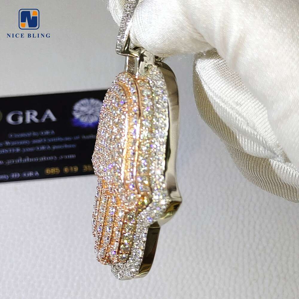 Custom Iced Out Hamsa Penadnt Teo Tone Rose and White Hip Hop Fashion Moissanite Jewelry 925 Silver Lab Diamond Hand Pendants