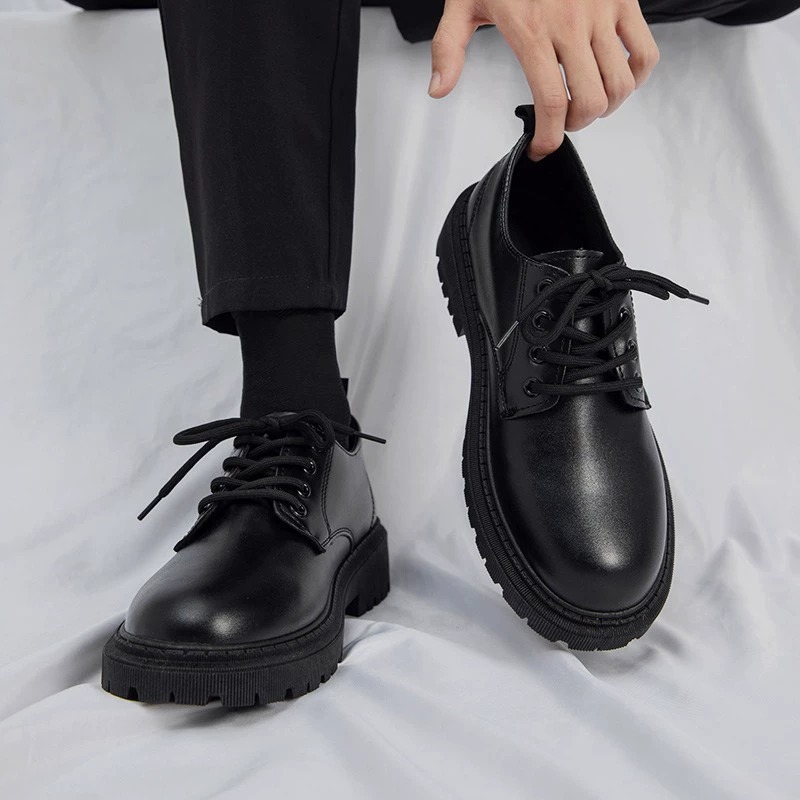 Leather shoes men's casual shoes British style work shoes business thick soles trendy and versatile lace up work shoes free of shipping