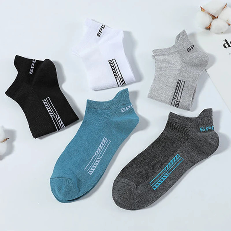 5 Pairs Cotton Short Socks for Male High Quality Womens Low-Cut Crew Ankle Sports Mesh Breathable Summer Casual Soft Men Sock 240703