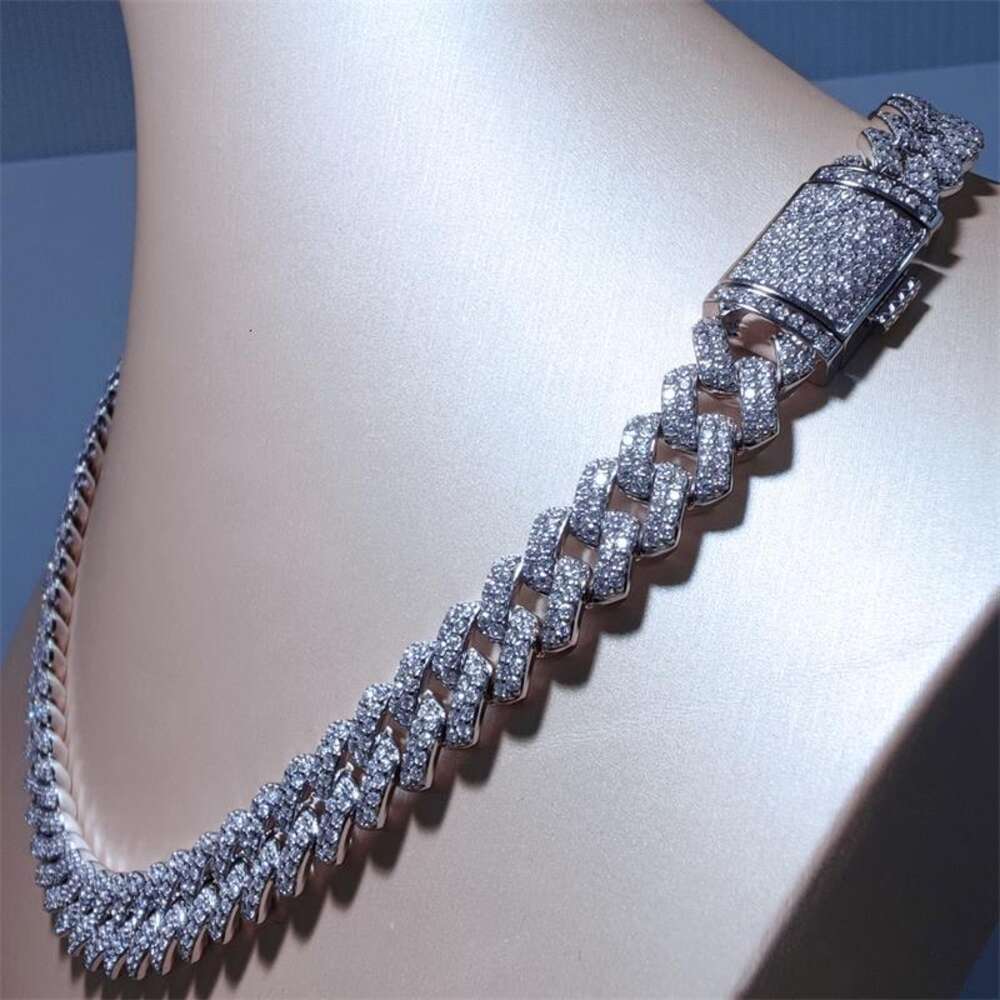 Fully Vvs Moissanite Luxury Cuban Link Chain Fine Hip Hop Jewelry Baguette Diamond Men Necklace 925 Sterling Silver Bracelet