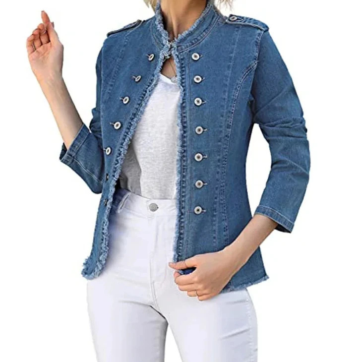 Denim Coat Women Cotton Spring Autumn Ropa Cardigan Jeans Punk Bomber Jacket Windbreaker Y2k Single Breasted Jackets Korean 240704