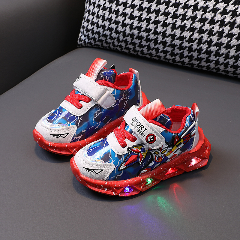 Children's boys' sports girls' leather illuminated shoes, spring 2024 soft soled toddler walking shoe trend F709-35