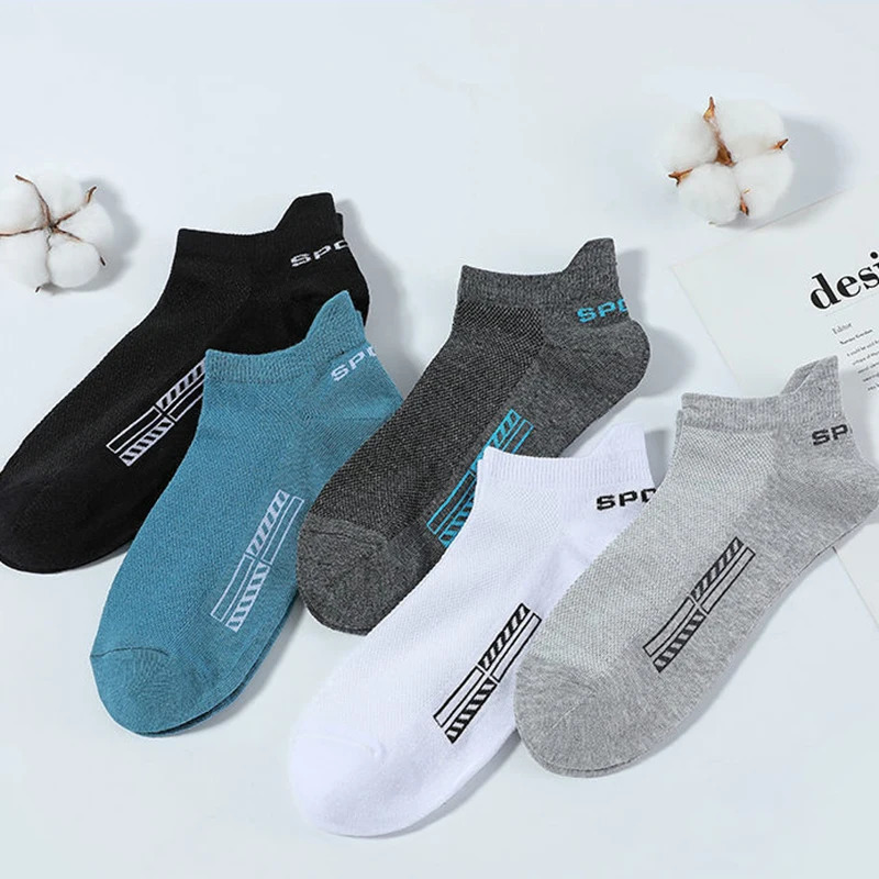 5 Pairs Cotton Short Socks for Male High Quality Womens Low-Cut Crew Ankle Sports Mesh Breathable Summer Casual Soft Men Sock 240703