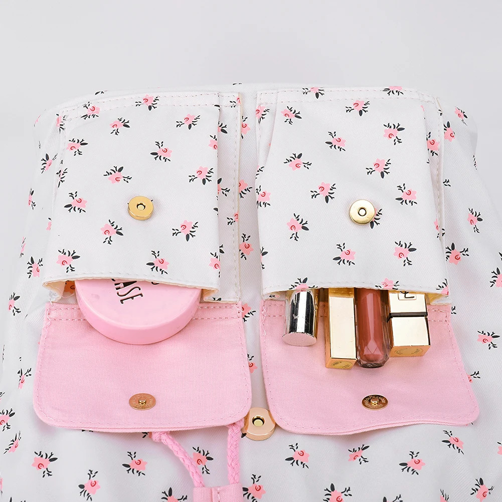 Womens floral backpack fashionable notebook backpack multiple pockets canvas fashionable school backpack adjustable strap for outdoor travel 240704bj