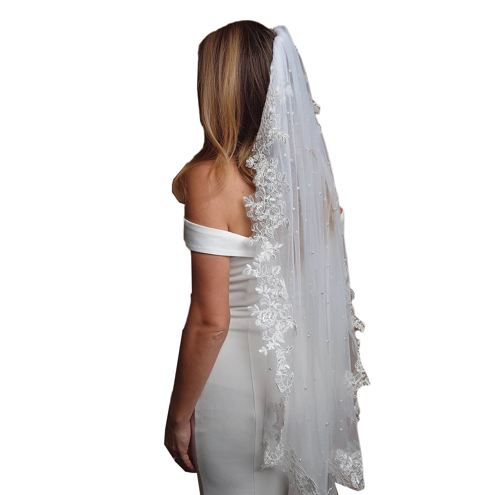 Elegant Wedding Veil Pearls Appliques Short Bridal Veil with Comb Special Cut Veil White Ivory Wedding Accessories