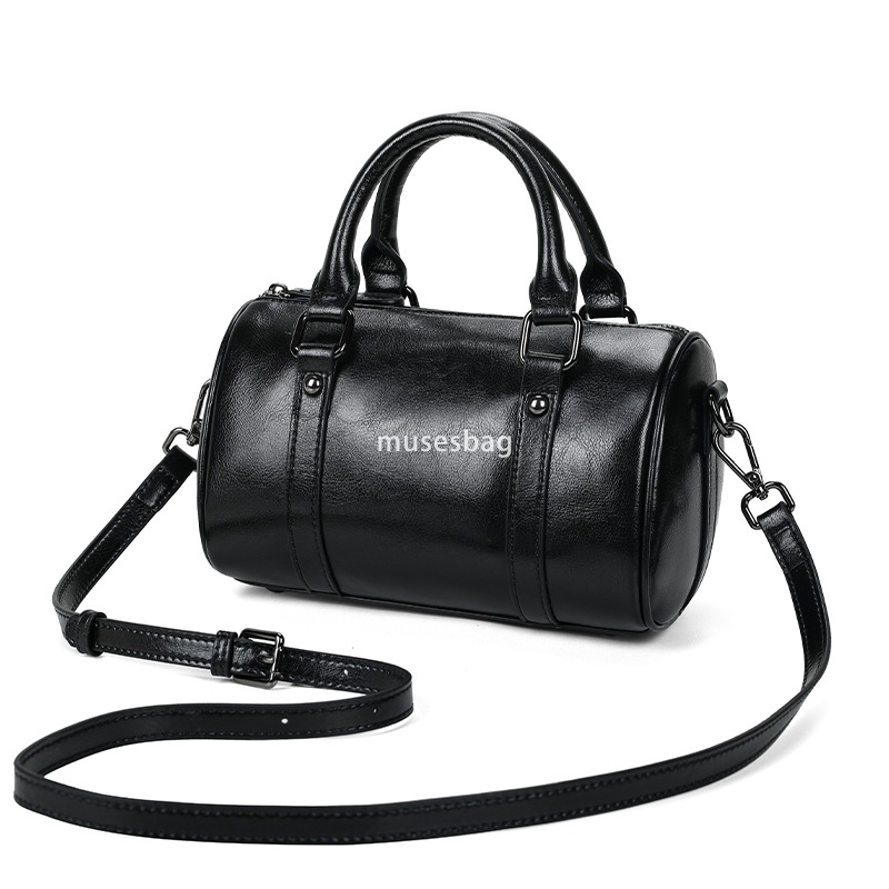 Street trend fashion niche design new pillow bag versatile genuine leather women's bag handbag oil wax leather one shoulder crossbody
